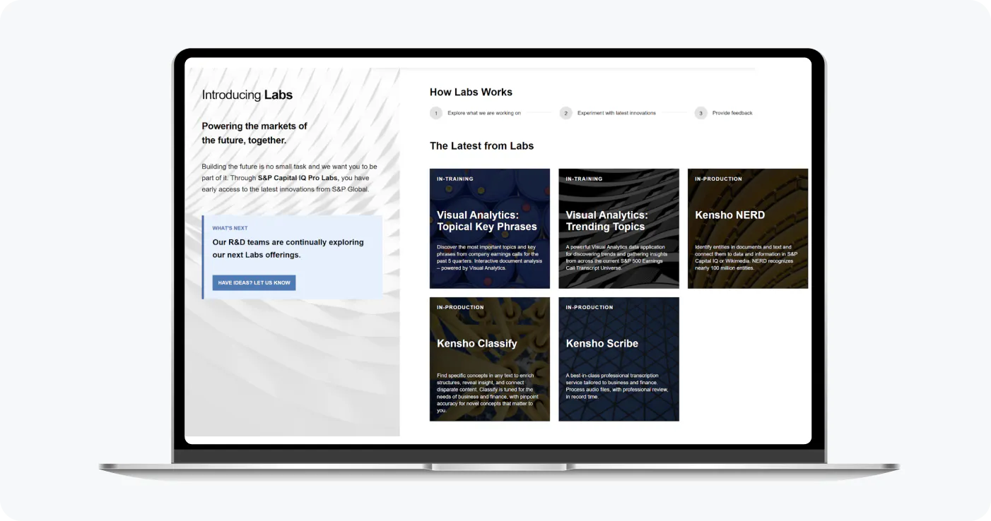 homepage of Capital IQ Pro Labs - S&P Global