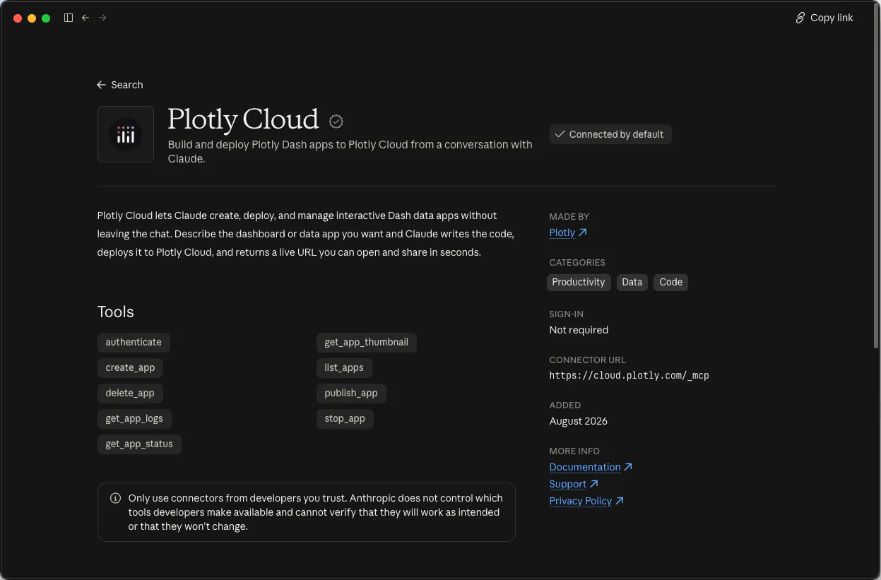 Plotly Cloud Claude Connector Listing