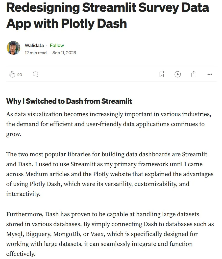 data engineer on Plotly as best Streamlit alternative