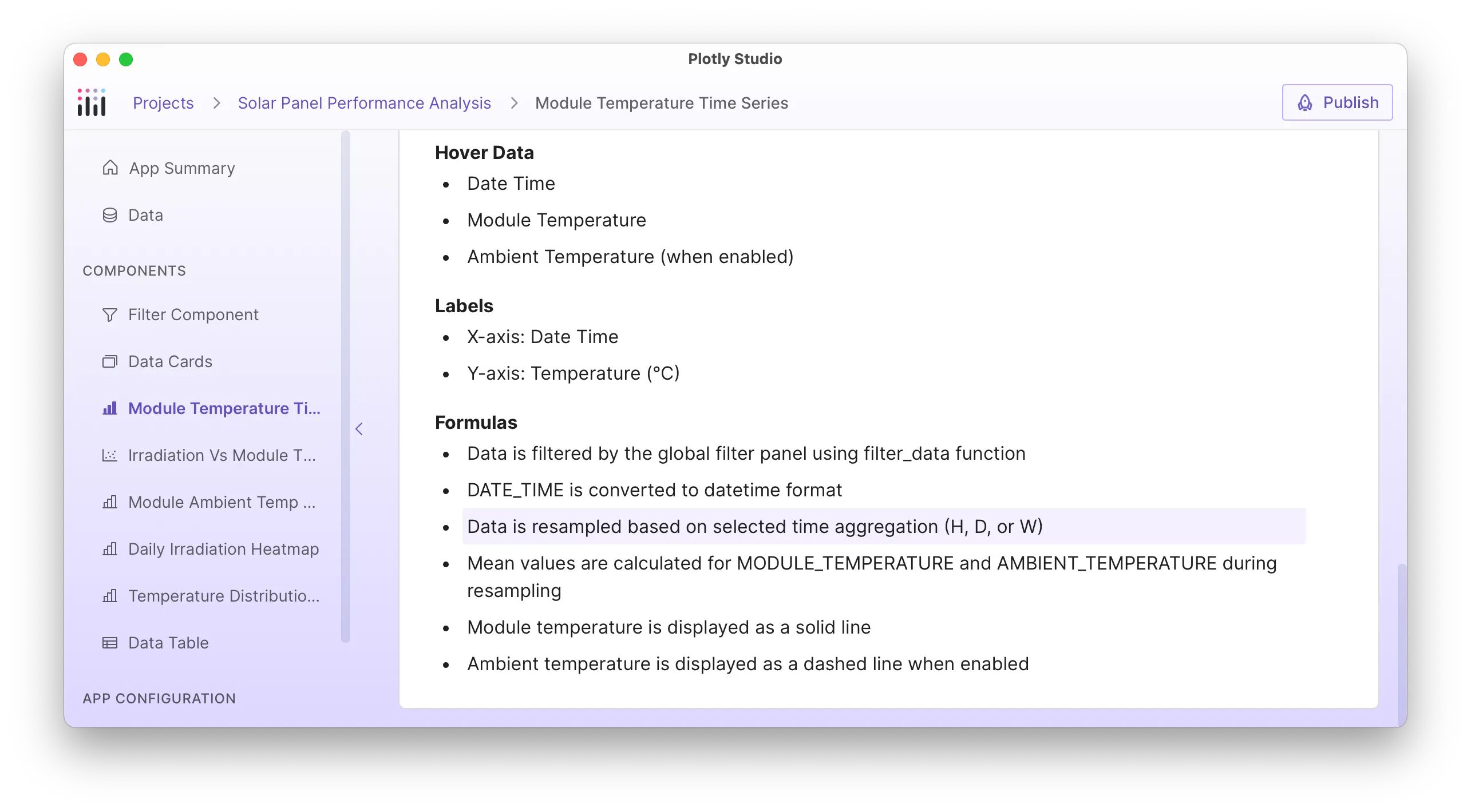 A screenshot of an editable specification file in Plotly Studio, highlighting a formula