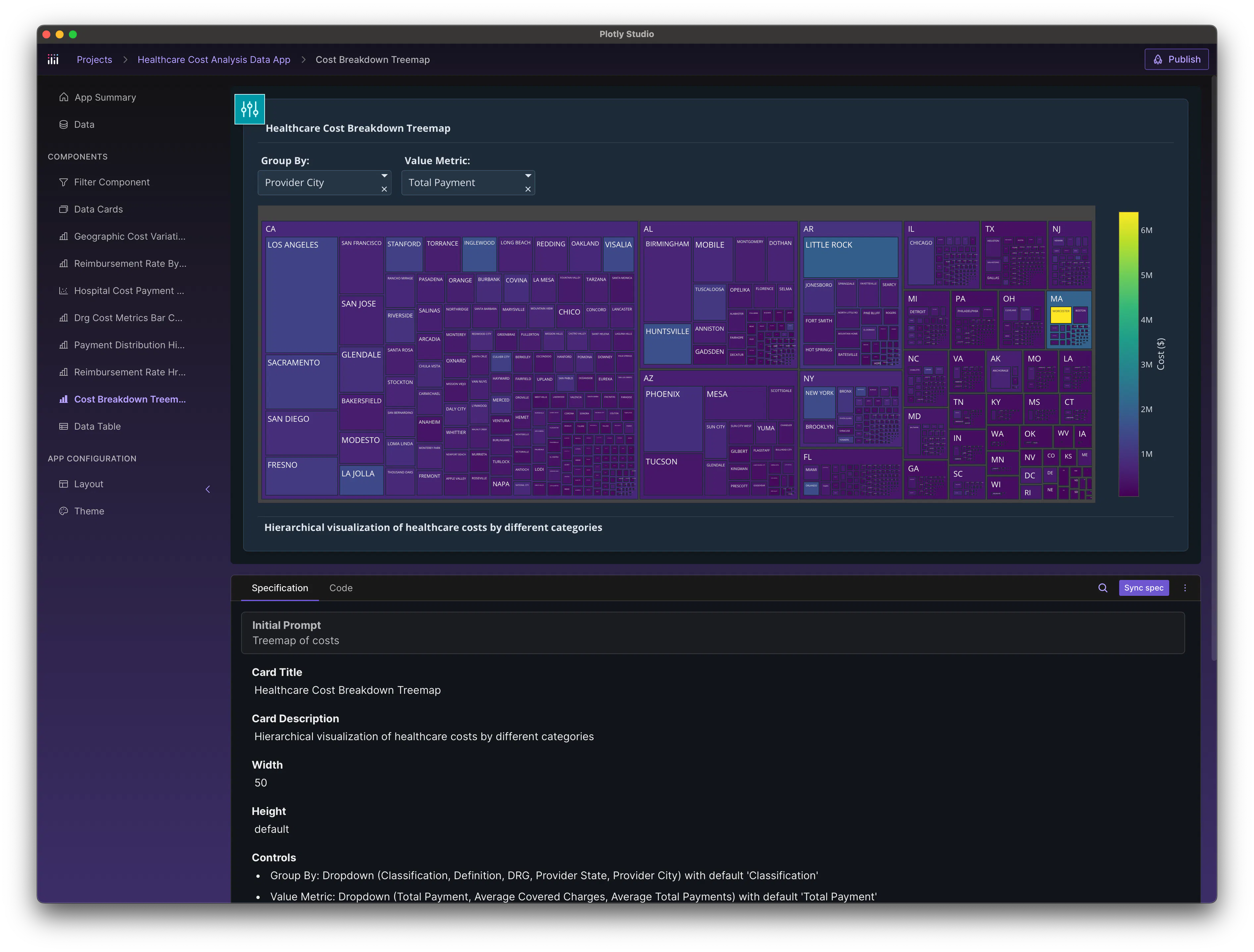 Screenshot of a treemap visualization in plotly studio