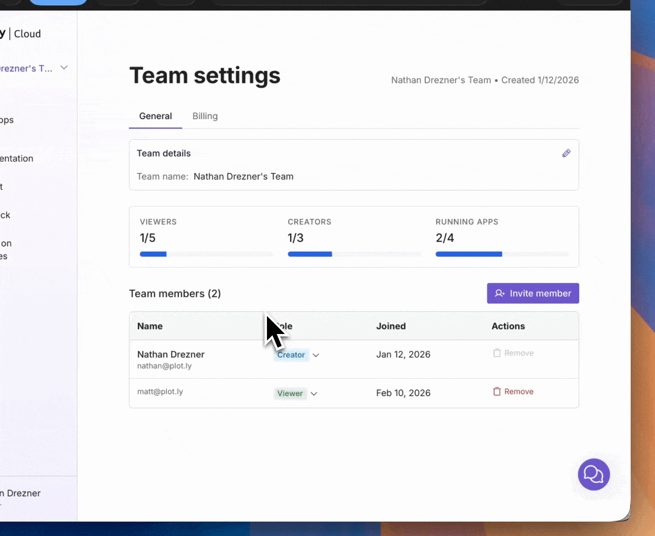invite a user in Plotly Cloud Teams