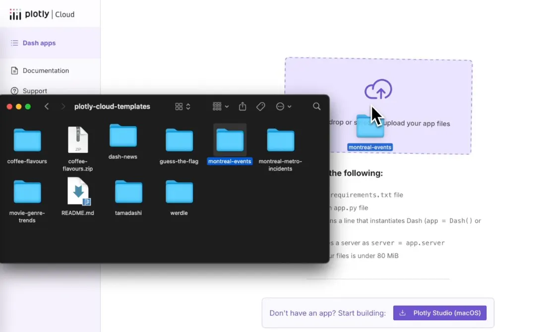 drag and drop to publish Plotly Dash app