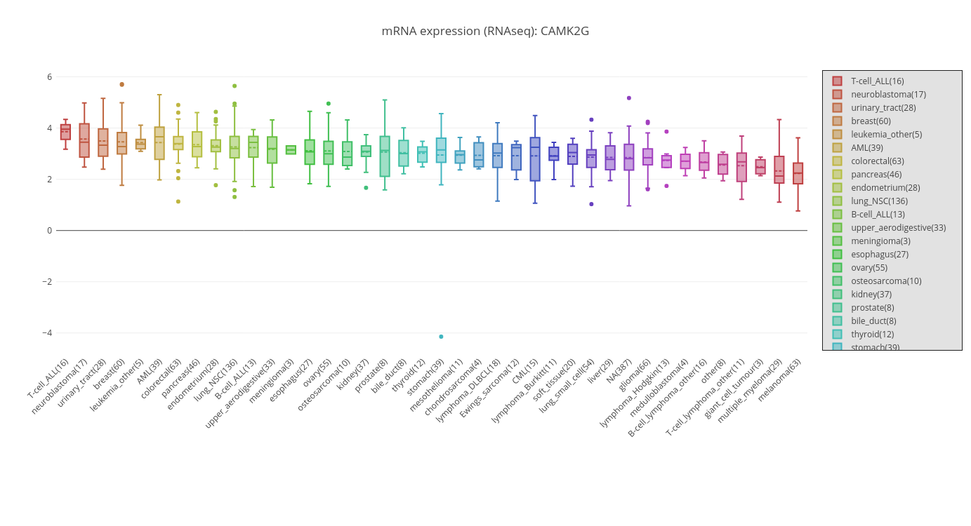 mRNA expression (RNAseq): CAMK2G | box plot made by 11518176 | plotly