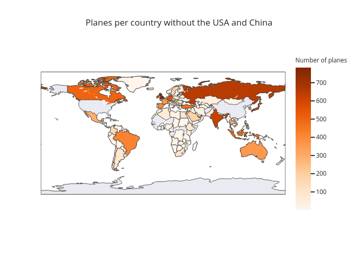 Planes per country without the USA and China | choropleth made by Andreascalisi | plotly