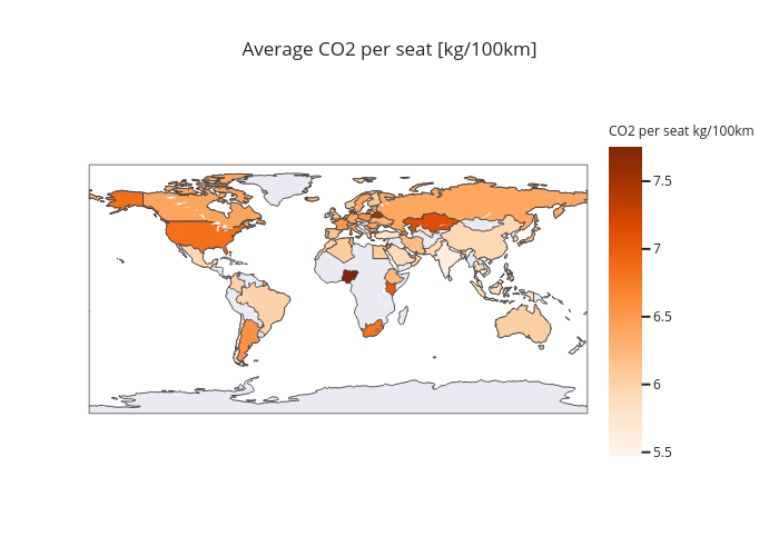 Average CO2 per seat [kg/100km] | choropleth made by Andreascalisi | plotly