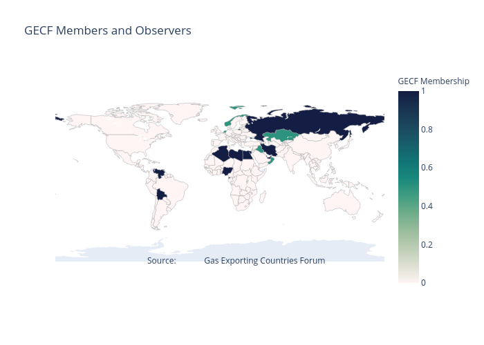 GECF Members and Observers | choropleth made by Davidworoniuk | plotly