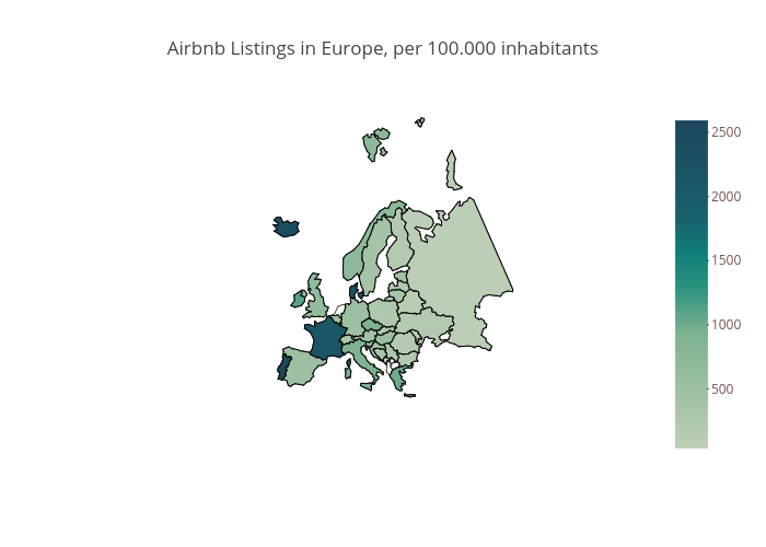 Airbnb Listings in Europe, per 100.000 inhabitants | choropleth made by Franciscadias | plotly
