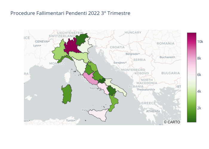 Procedure Fallimentari Pendenti 2022 3° Trimestre | choroplethmapbox made by Giacomocherry | plotly