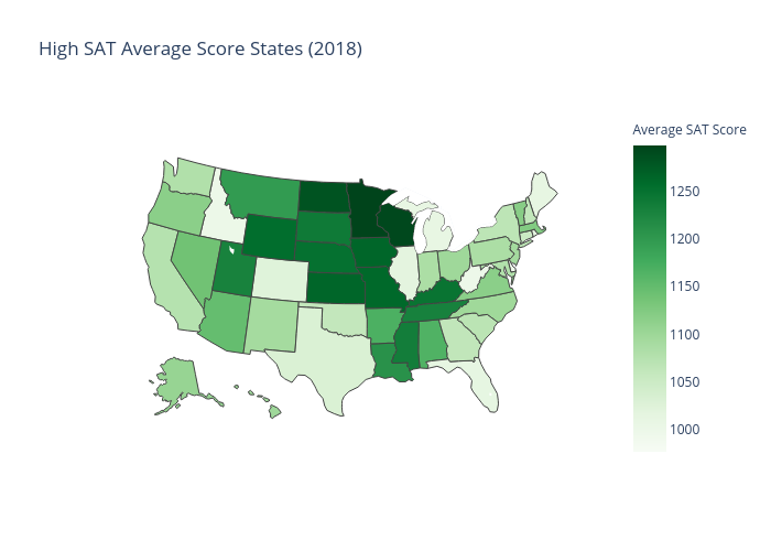 High SAT Average Score States (2018) | choropleth made by Jamesdargan | plotly