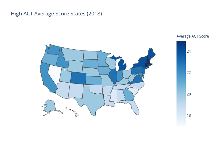 High ACT Average Score States (2018) | choropleth made by Jamesdargan | plotly