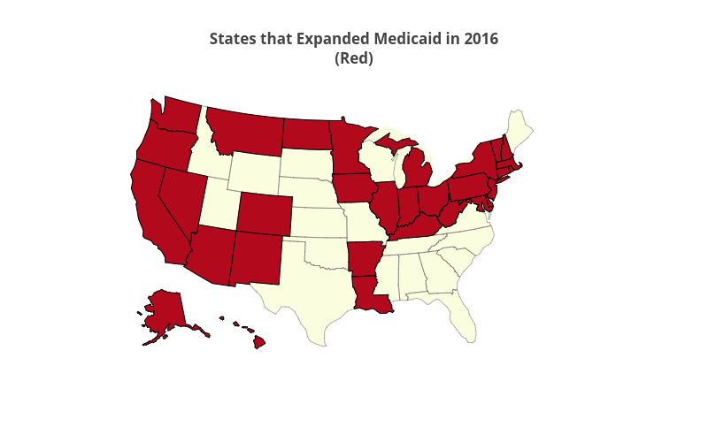 States that Expanded Medicaid in 2016(Red) | choropleth made by Kdc323 | plotly