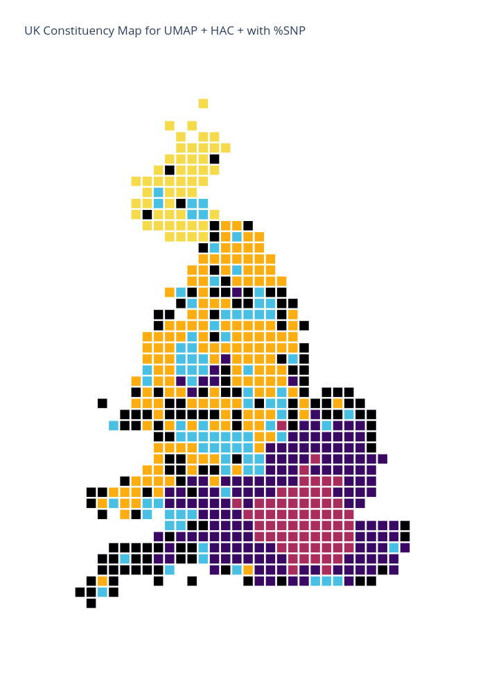 UK Constituency Map for UMAP + HAC + with %SNP | scatter chart made by Kaasiak | plotly