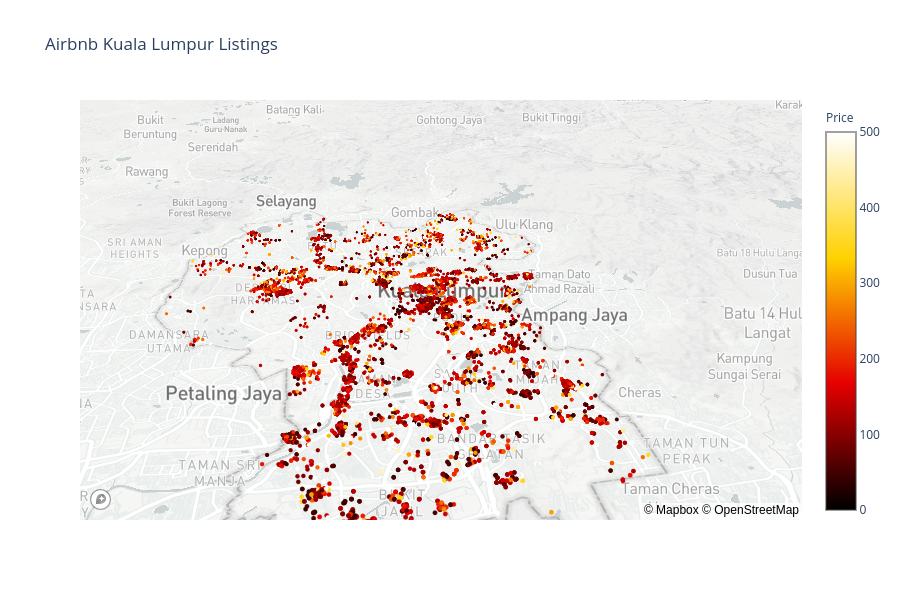 Airbnb Kuala Lumpur Listings | scattermapbox made by M140042 | plotly