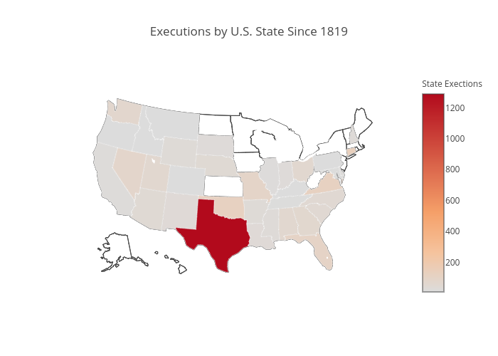 Executions by U.S. State Since 1819 | choropleth made by Mattsundquist | plotly