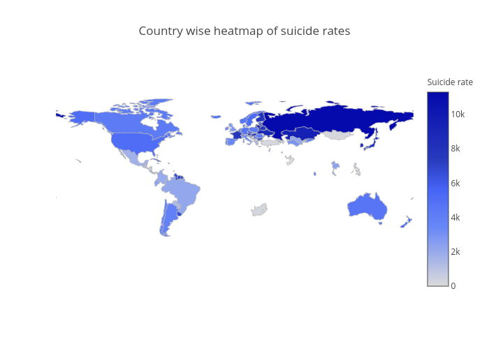 Country wise heatmap of suicide rates | choropleth made by Prithivida | plotly