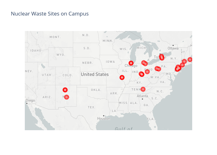 Nuclear Waste Sites on Campus | scattermapbox made by Pythonplotbot | plotly