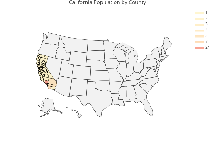 California Population by County filled scattergeo made by Rplotbot