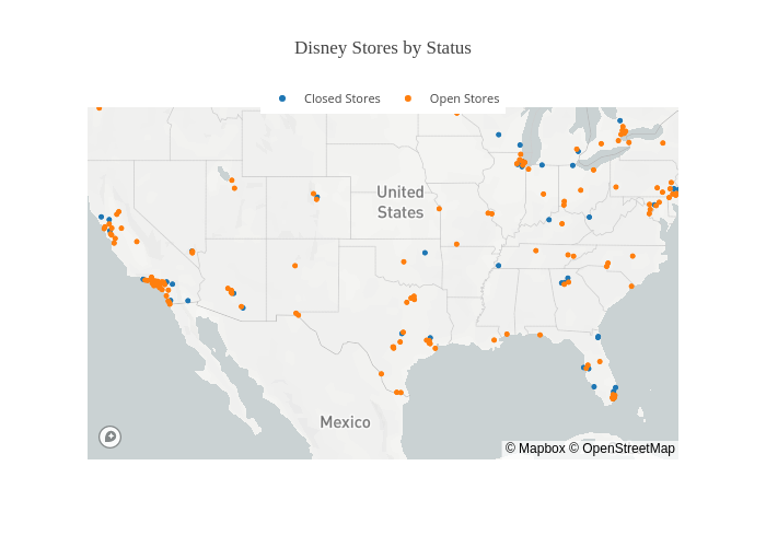 Disney Stores by Status | scattermapbox made by Stellaweng | plotly