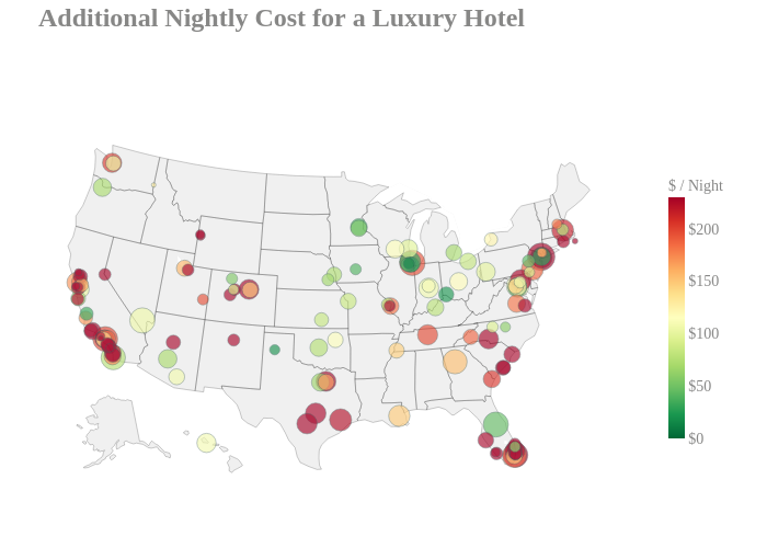 Additional Nightly Cost for a Luxury Hotel | scattergeo made by Adamodaran | plotly