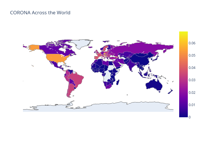 CORONA Across the World | choropleth made by Adrmntr | plotly