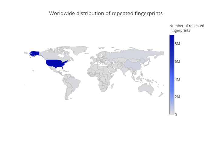 Worldwide distribution of repeated fingerprints | choropleth made by Balgan | plotly