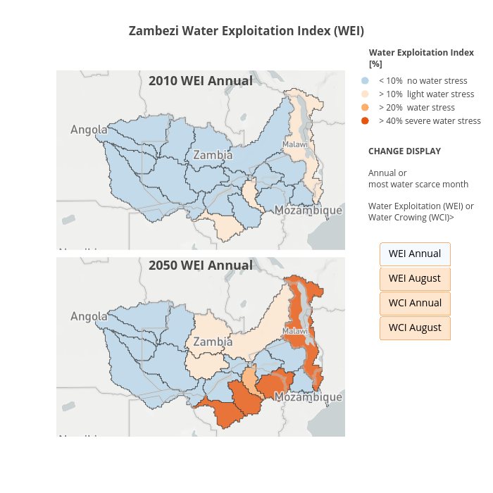 Zambezi Water Exploitation Index (WEI) | scattermapbox made by Bupe | plotly
