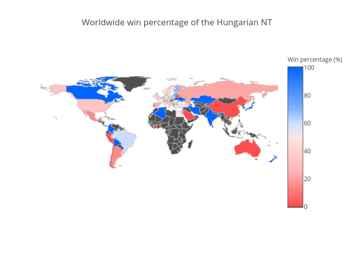 Worldwide win percentage of the Hungarian NT | choropleth made by Dasboth | plotly