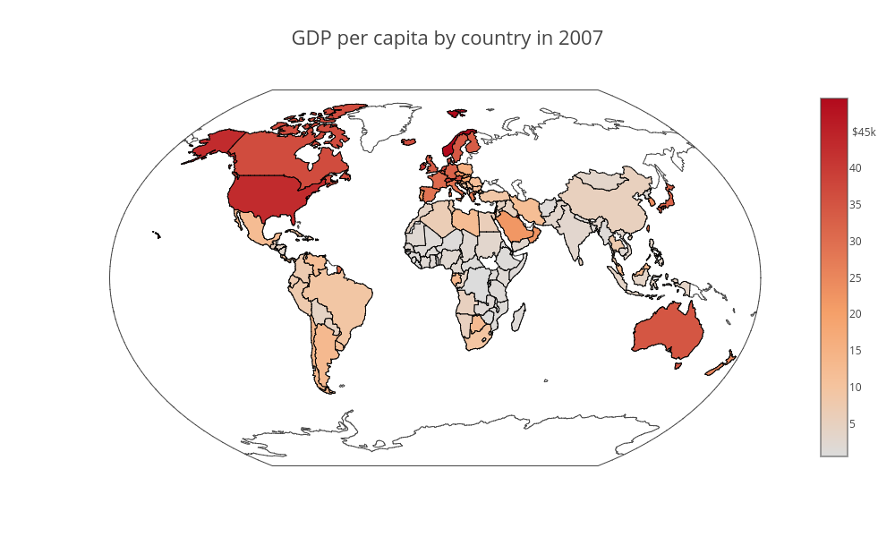 GDP per capita by country in 2007 | choropleth made by Etpinard | plotly
