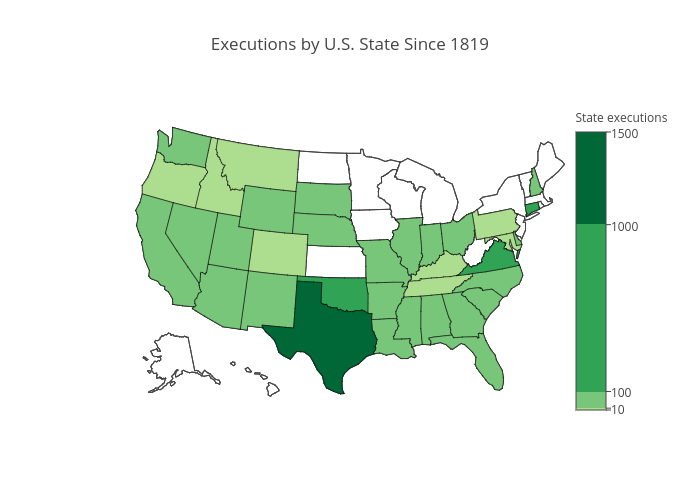 Executions by U.S. State Since 1819 | choropleth made by Etpinard | plotly