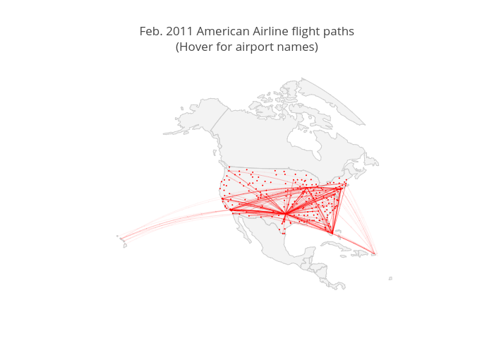 Feb. 2011 American Airline flight paths(Hover for airport names) | scattergeo made by Jackp | plotly
