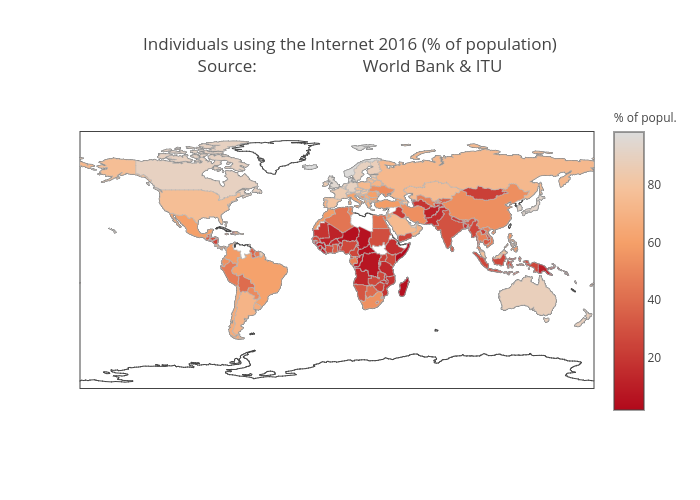 Individuals using the Internet 2016 (% of population)Source:                        World Bank & ITU | choropleth made by Juhariis | plotly