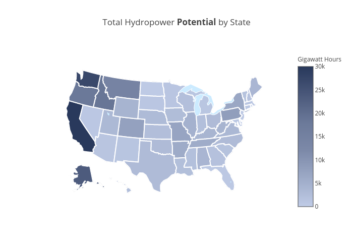 Total Hydropower Potential by State | choropleth made by Livjab | plotly