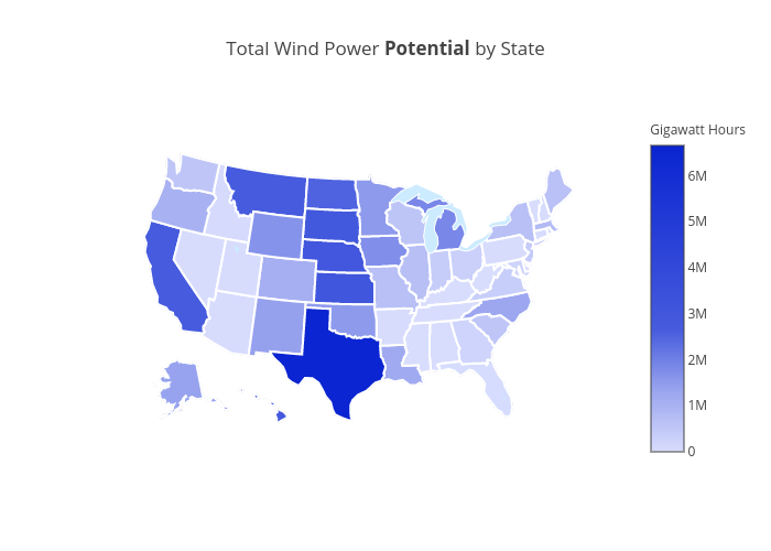 Total Wind Power Potential by State | choropleth made by Livjab | plotly