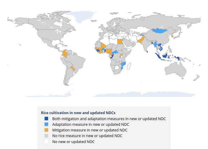 Both mitigation and adaptation measures in new or updated NDC, Adaptation measure in new or updated NDC, Mitigation measure in new or updated NDC, No rice measure in new or updated NDC, No new or updated NDC | choropleth made by Milenarstier | plotly