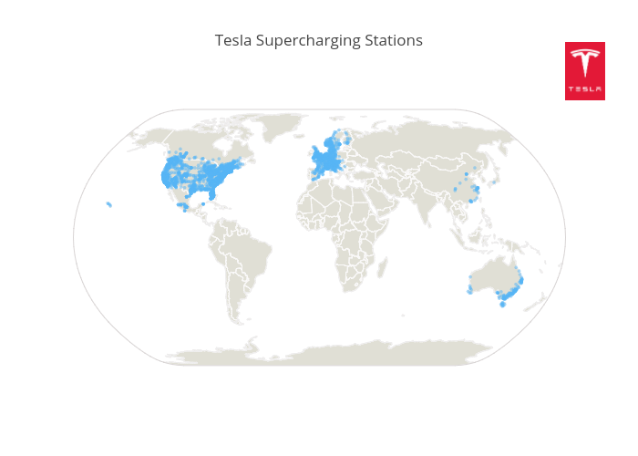 Tesla Supercharging Stations | scattergeo made by Octogrid | plotly