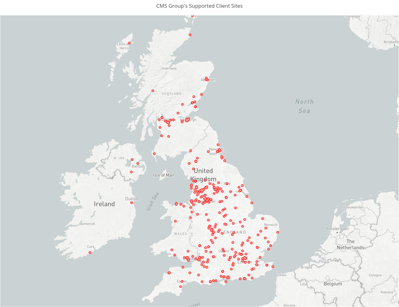 CMS Group's Supported Client Sites | scattermapbox made by Ohcoop | plotly