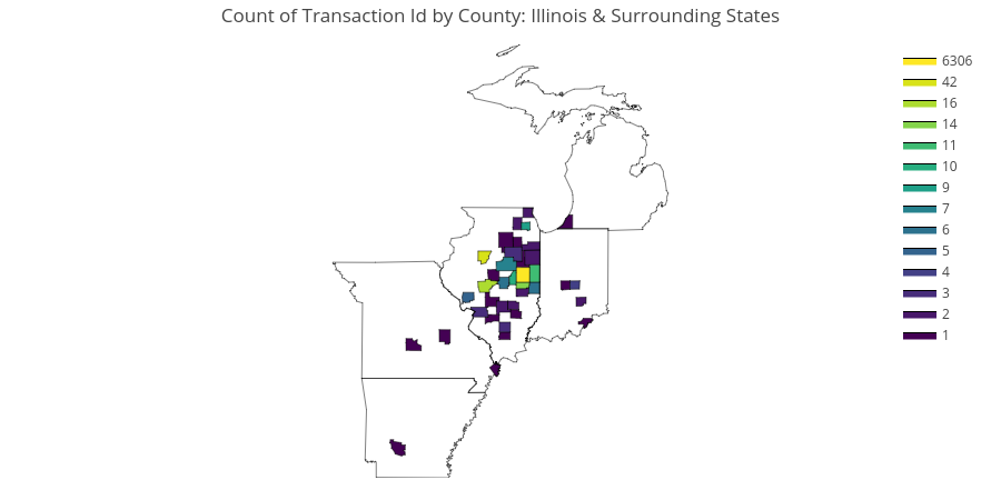 Count of Transaction Id by County: Illinois & Surrounding States | filled line chart made by Rmulani2 | plotly