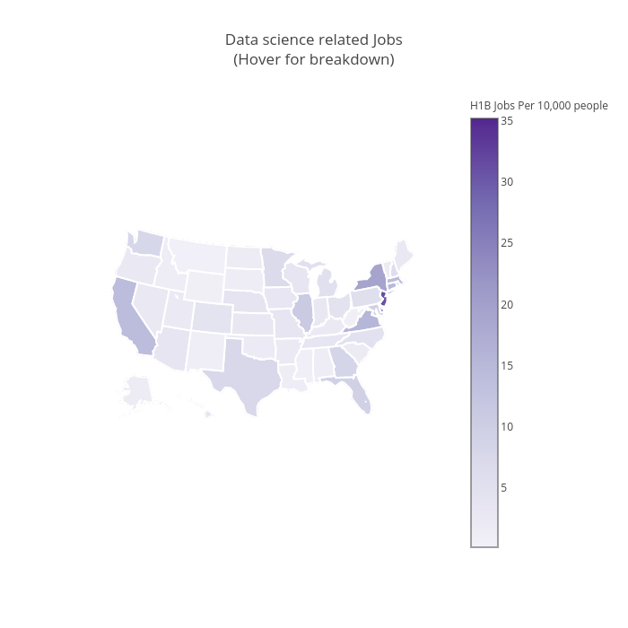 Data science related Jobs(Hover for breakdown) | choropleth made by Samueledeh | plotly