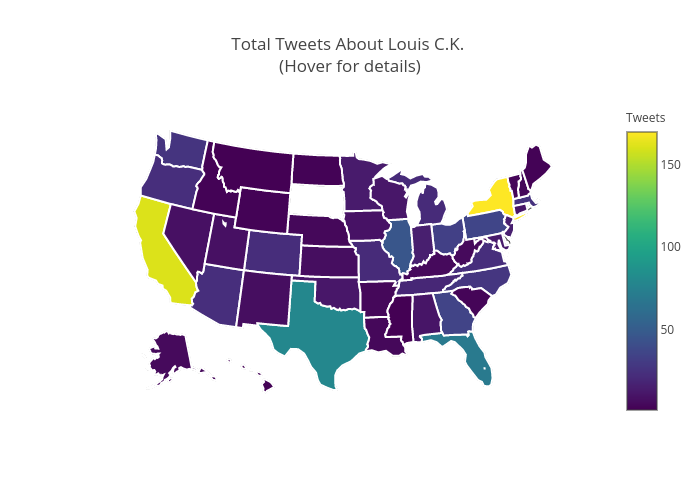 Total Tweets About Louis C.K. (Hover for details) | choropleth made by Spacecadet84 | plotly