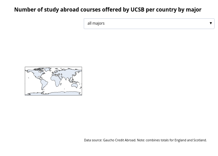 Number of study abroad courses offered by UCSB per country by major | choropleth made by Tracysun | plotly