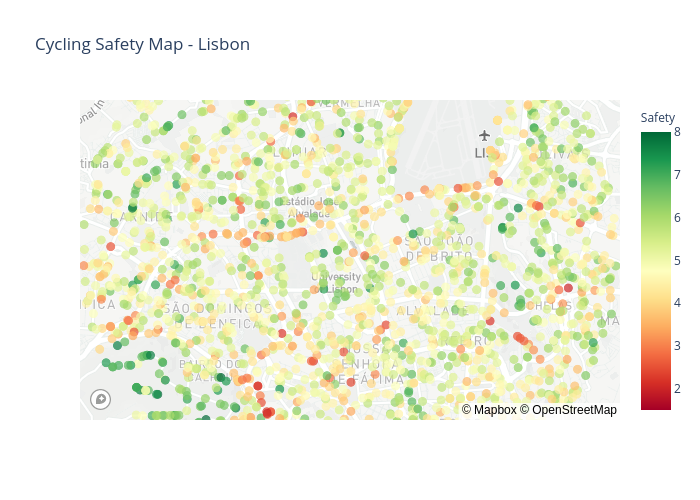 Cycling Safety Map - Lisbon | scattermapbox made by Warcraft12321 | plotly