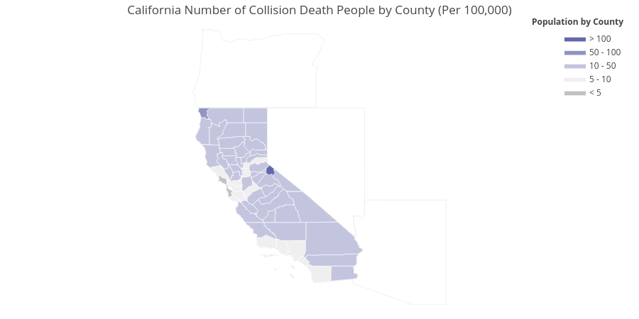 California Number of Collision Death People by County (Per 100,000) | filled line chart made by Xuzhaoqing | plotly