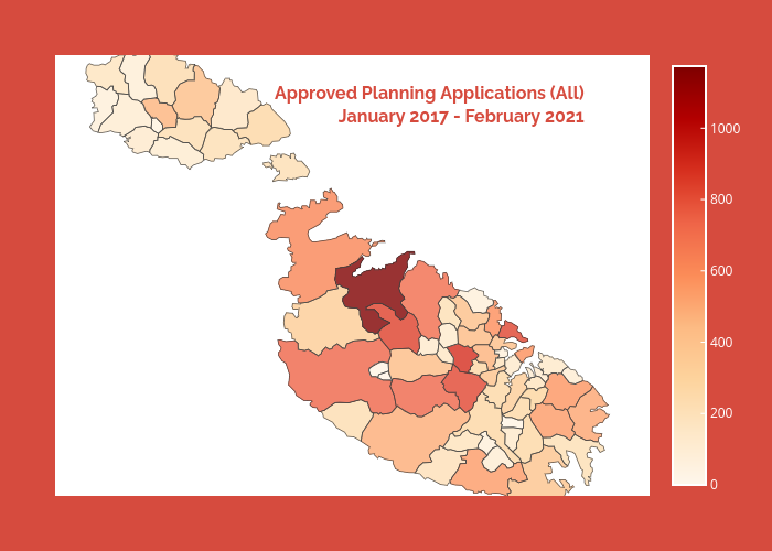 Approved Planning Applications (All)January 2017 - February 2021 | choroplethmapbox made by Yp41 | plotly